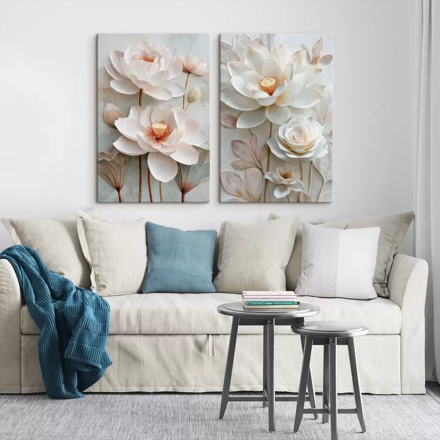  Schilderijen Verfijnde bloemcompositie met bloemblaadjes met textuur in 3D-illustratiestijl m30143