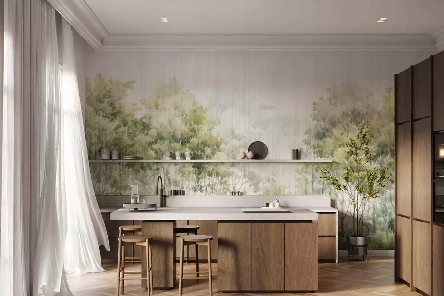 Fotobehang Lommerrijk bos en lijnen w05442