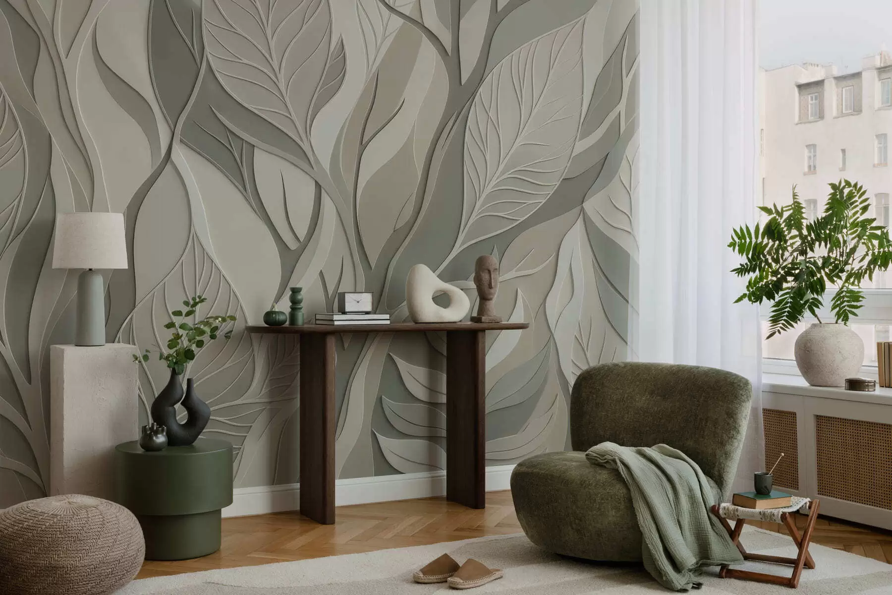 Fotobehang Kruisende bladeren w05448