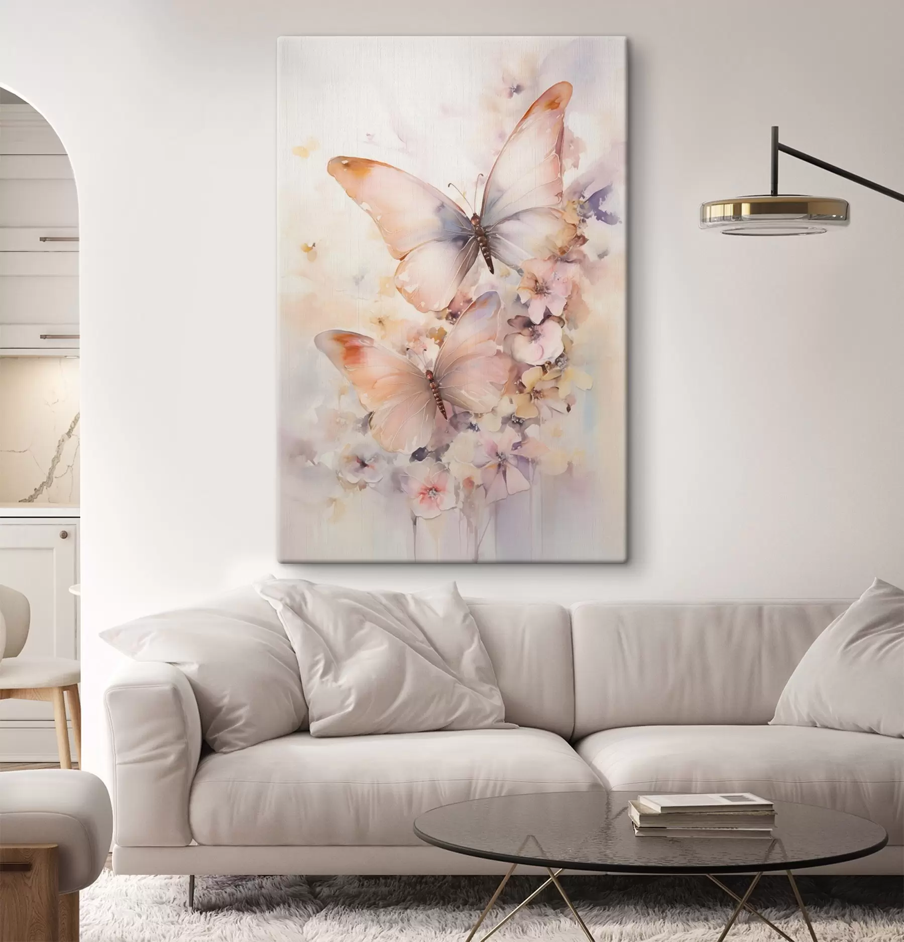 Fotobehang Verfijnde bloemen met vlinders, in pastelkleuren s48563