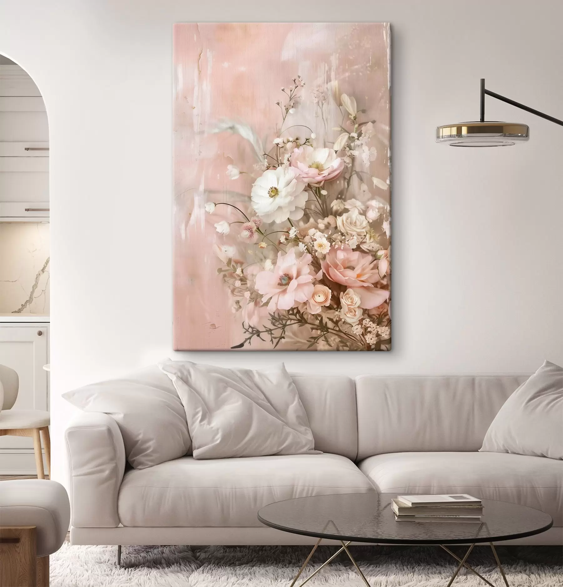  Schilderijen Bloemstuk in beige en roze tinten s48564