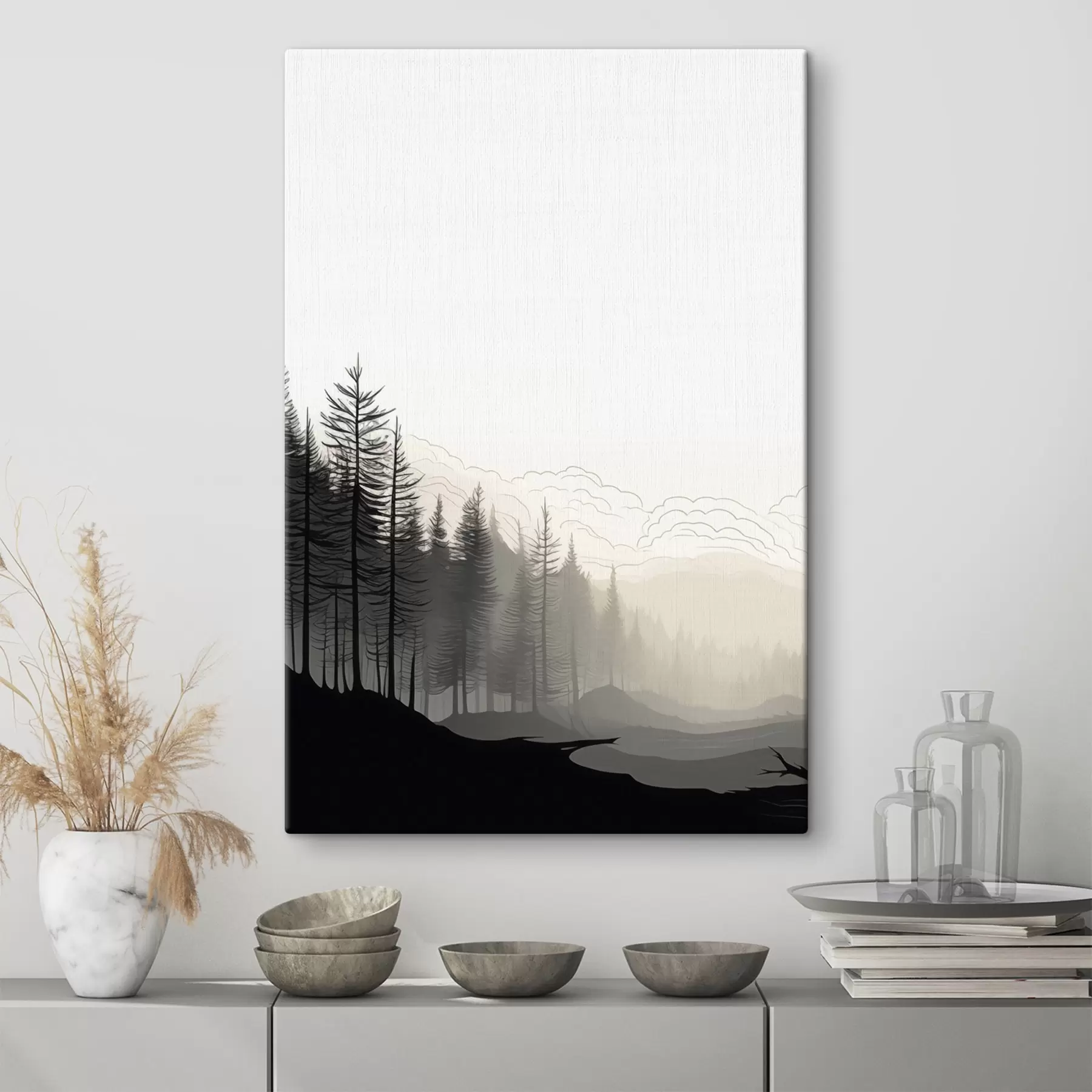  Schilderijen Bos in de mist, minimalistisch s48574