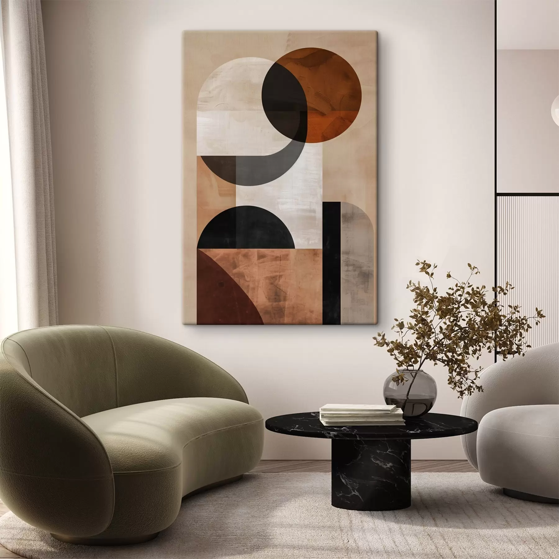 Fotobehang Geometrische abstractie, beige en zwart s48583