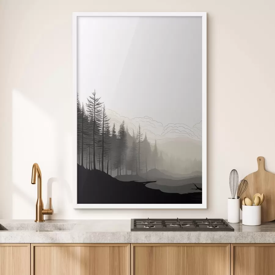 Fotobehang Bos in de mist, minimalistisch f48574