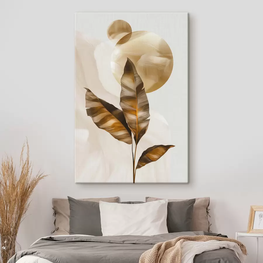 Fotobehang Een abstracte compositie van bladeren en cirkels s48614