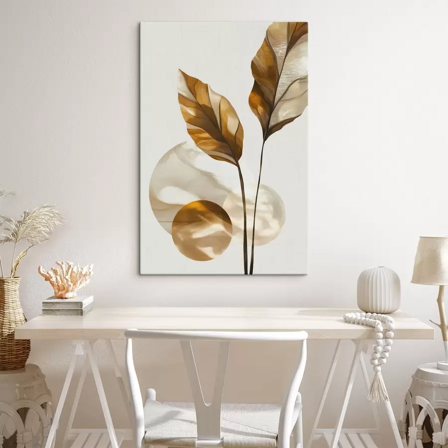 Fotobehang Een abstracte compositie van bladeren en cirkels s48615