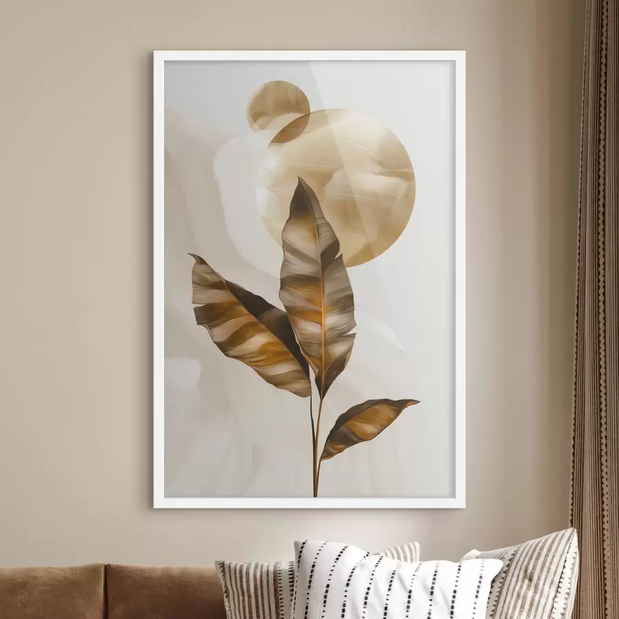 Fotobehang Een abstracte compositie van bladeren en cirkels f48614