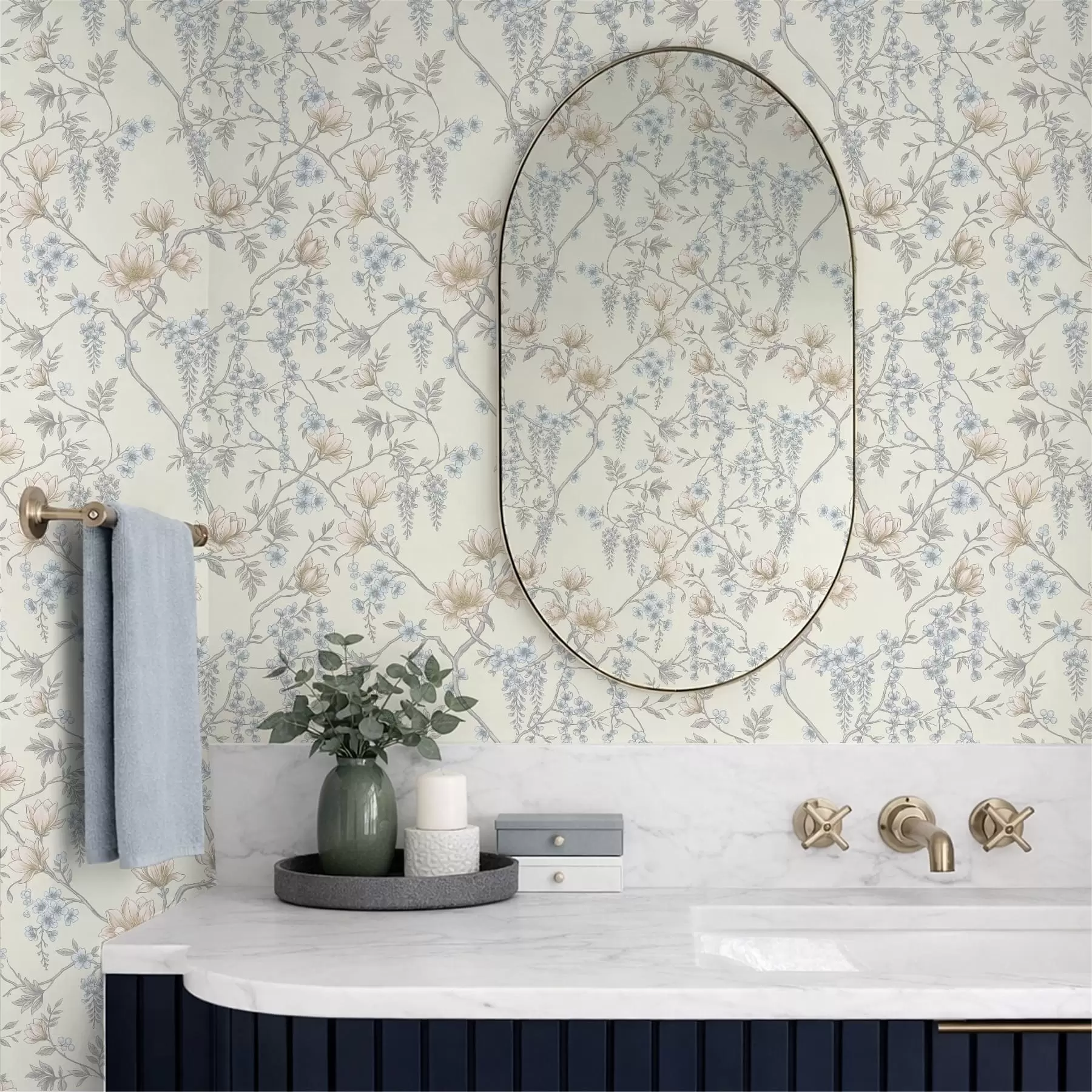 Fotobehang Fijn bloemenpatroon met takken en bloemen a01159