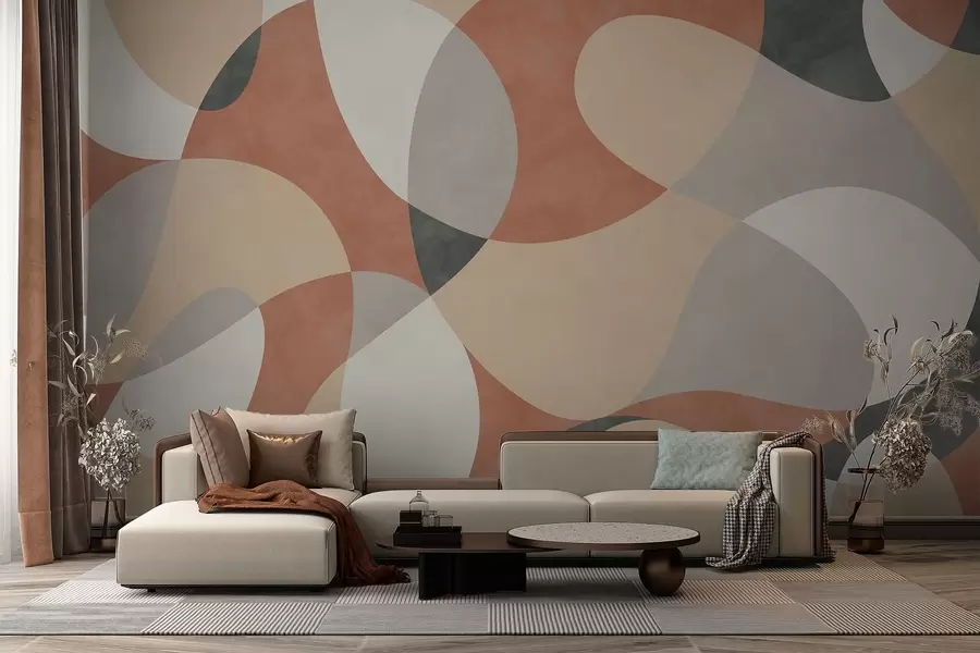 Fotobehang Abstract patroon met afgeronde vormen in warme tinten w05149v1