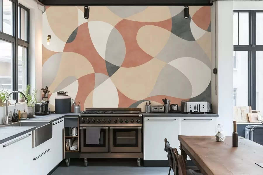 Fotobehang Abstract patroon met afgeronde vormen in warme tinten w05149v1