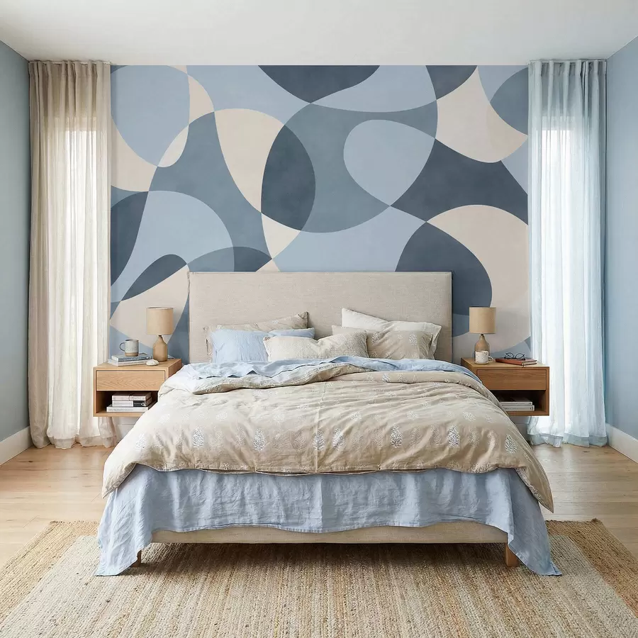 Fotobehang Abstract patroon met afgeronde vormen in blauwtinten w05149v2