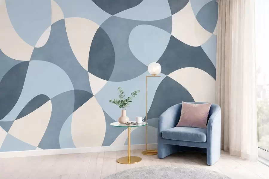 Fotobehang Abstract patroon met afgeronde vormen in blauwtinten w05149v2