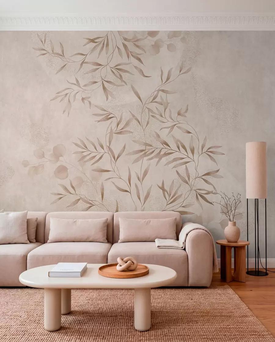 Fotobehang Botanisch patroon in beige en bruine tinten w05424v2