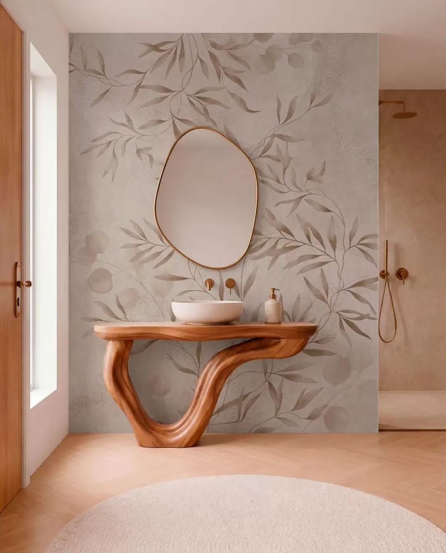 Fotobehang Botanisch patroon in beige en bruine tinten w05424v2