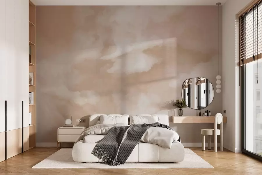 Fotobehang Zachte, bewolkte achtergrond in warme beige tinten w05426