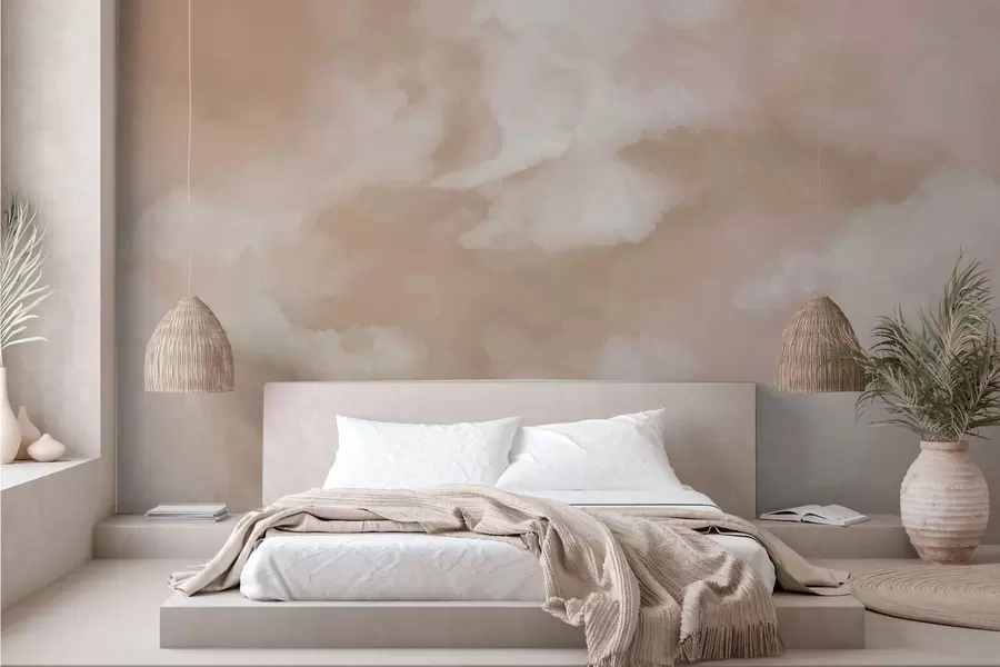Fotobehang Zachte, bewolkte achtergrond in warme beige tinten w05426