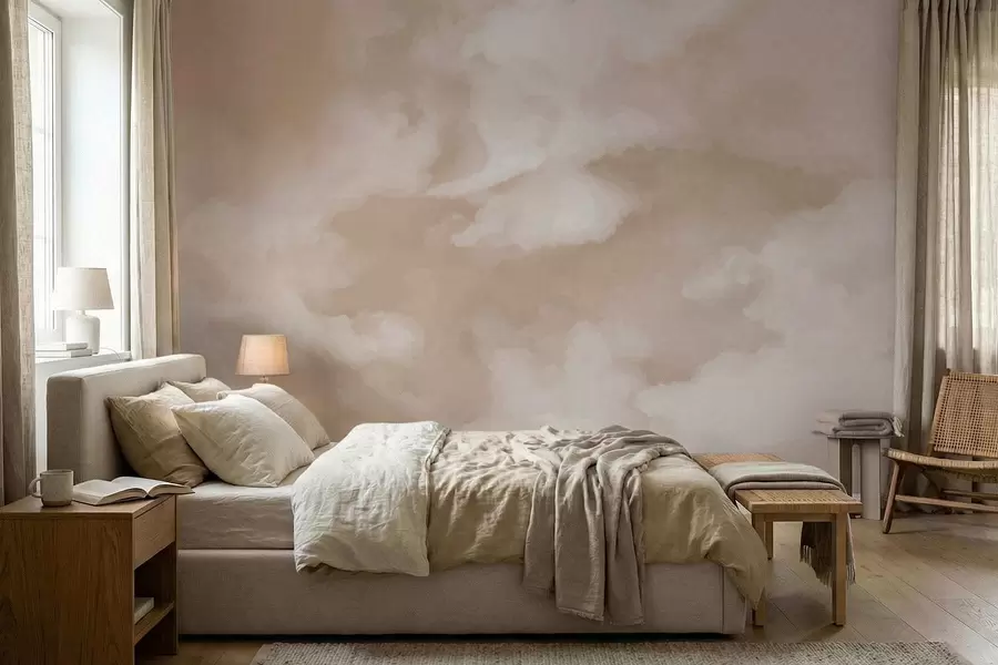 Fotobehang Zachte, bewolkte achtergrond in warme beige tinten w05426