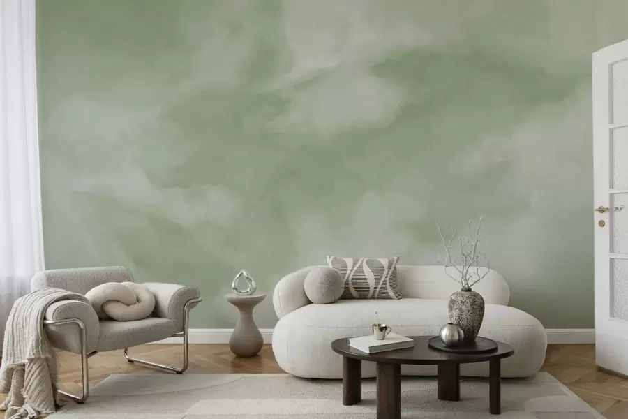 Fotobehang Zachte, bewolkte achtergrond in zachte groene tinten w05426v2