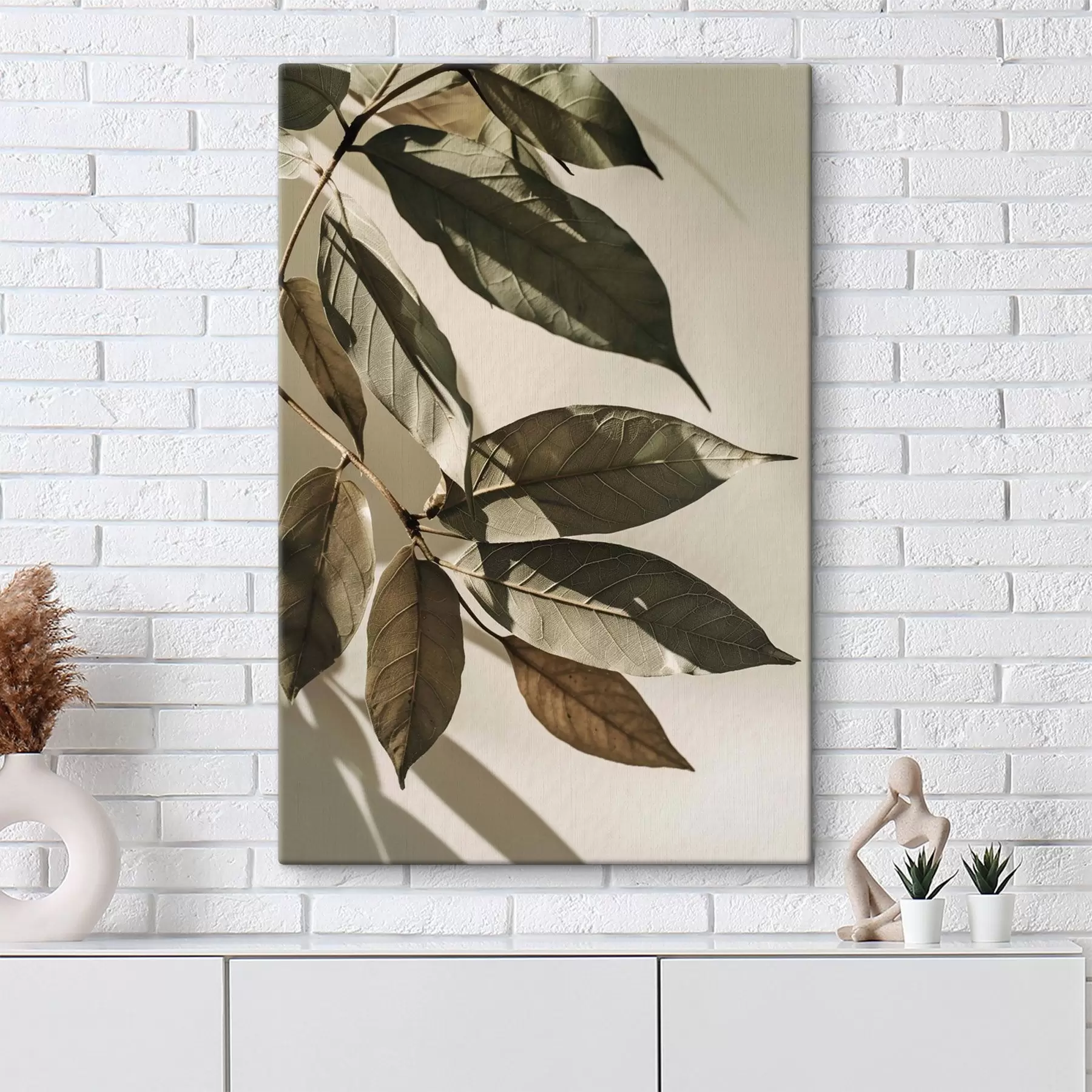  Schilderijen Olijftakken, beige en groene planten s48627