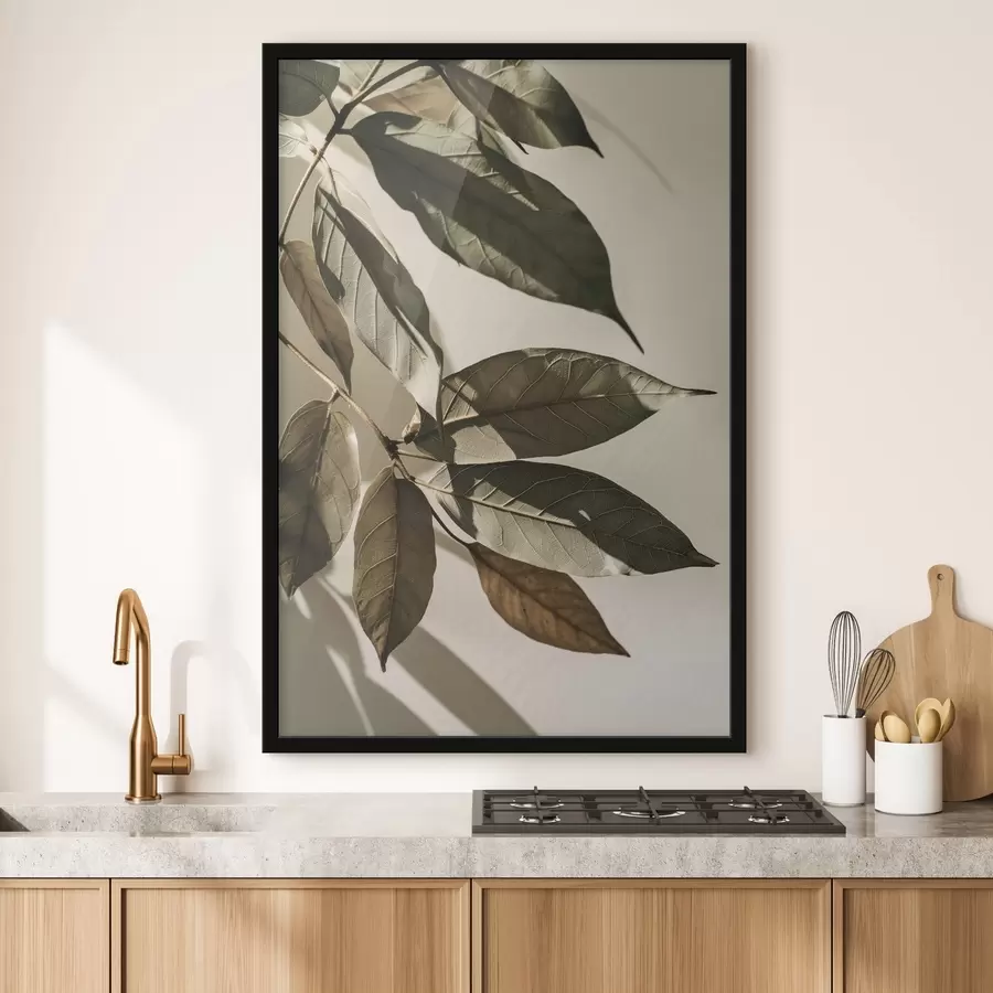 Fotobehang Olijftakken, beige en groene planten f48627