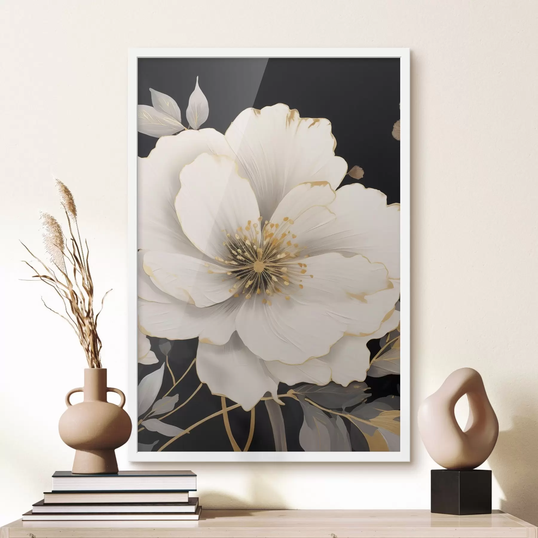 Fotobehang Witte bloemen op een donkere achtergrond f48633