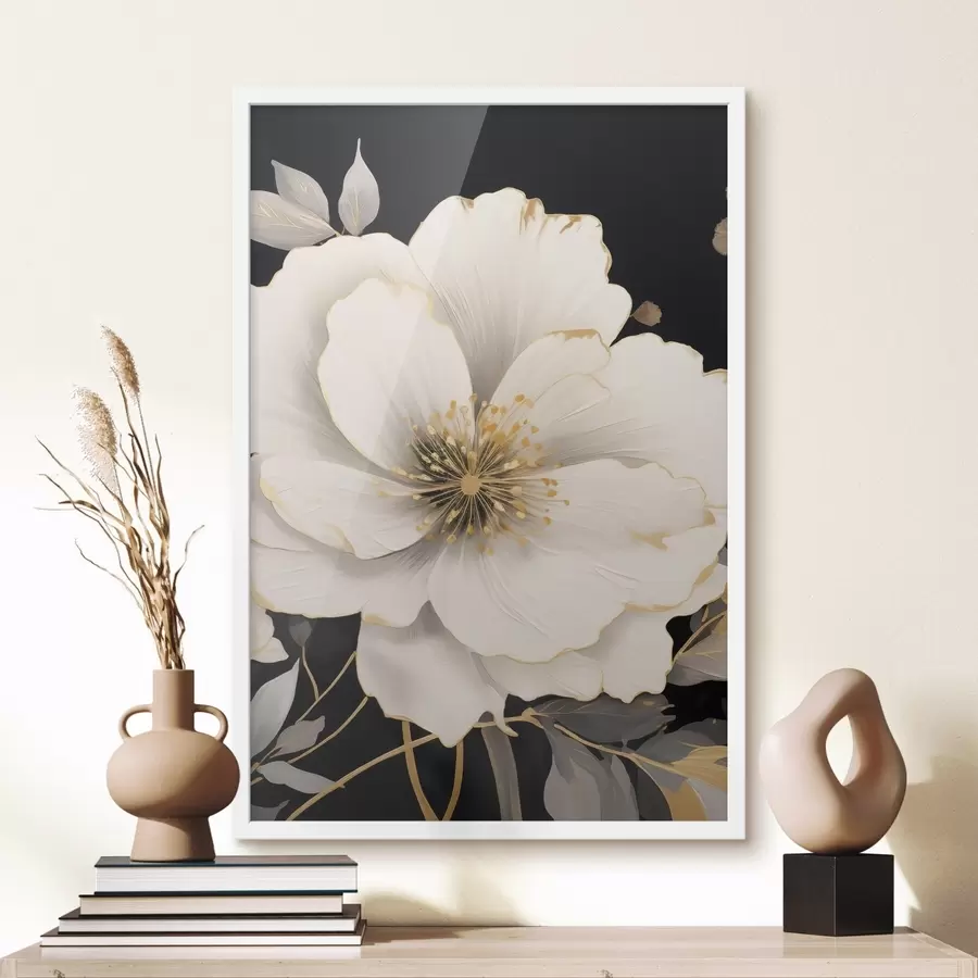 Fotobehang Witte bloemen op een donkere achtergrond f48633