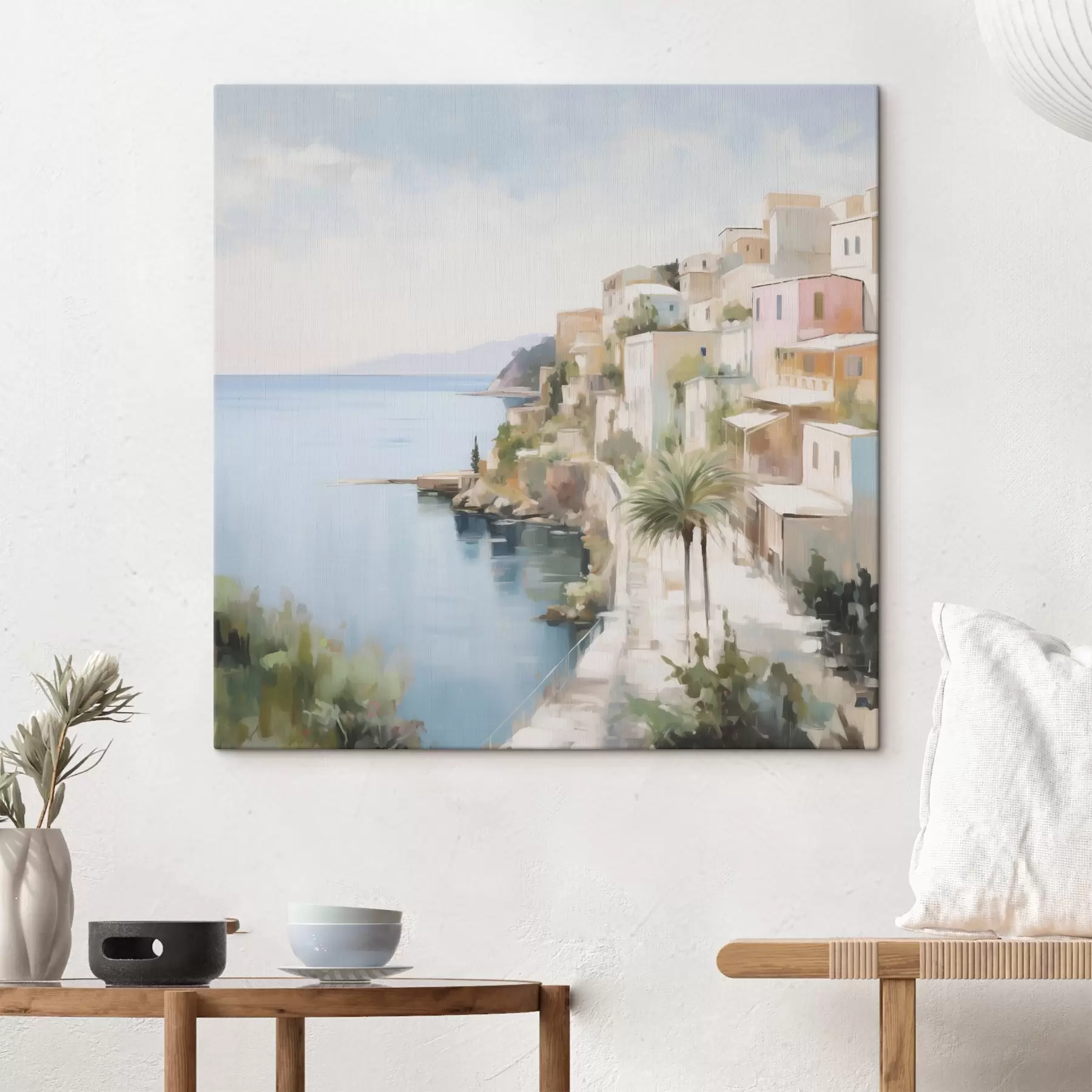  Schilderijen Landschap van een stad aan zee, schilderijimitatie s48674