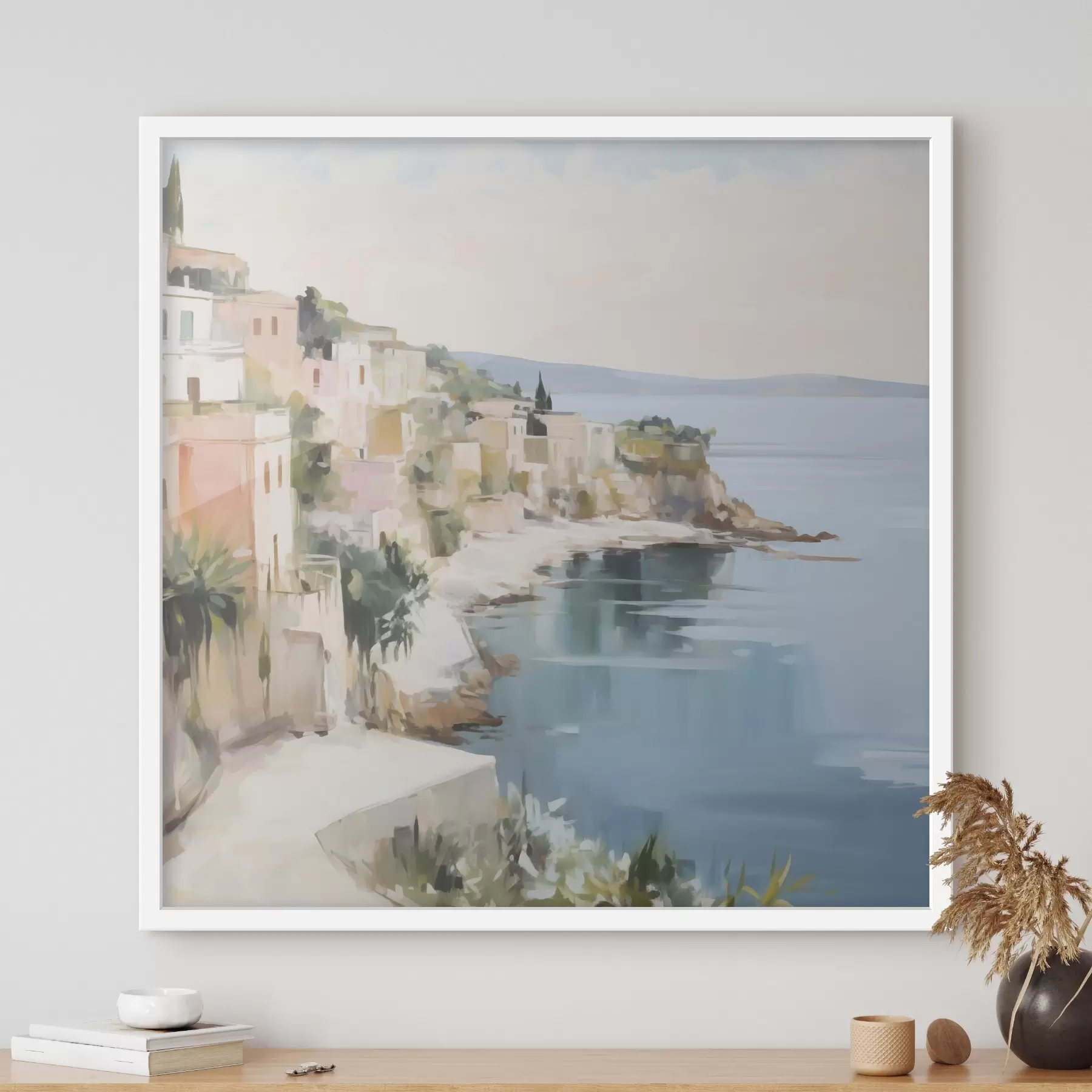 Fotobehang Landschap van een kustplaats, naar een schilderij f48675