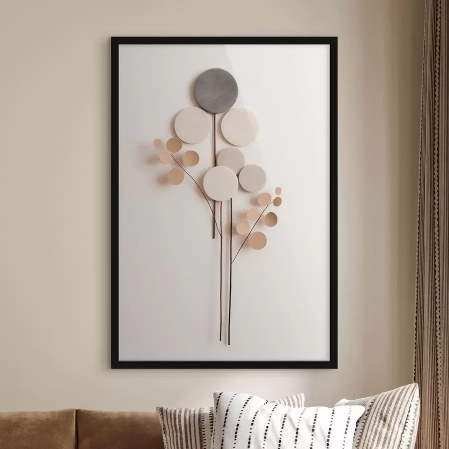 Fotobehang Minimalistische ronde vormen op dunne stelen f48597