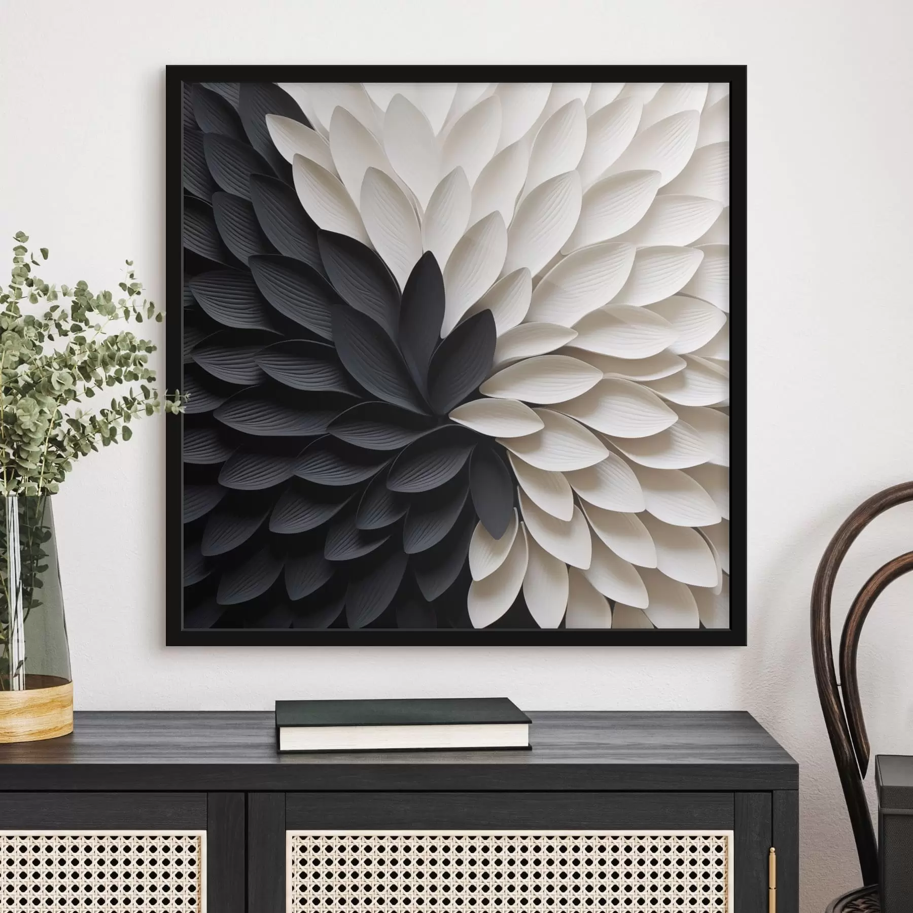 Fotobehang Contrasterende lichte en donkere bloemblaadjes in de vorm van een bloem f48604