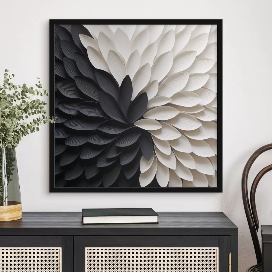 Fotobehang Contrasterende lichte en donkere bloemblaadjes in de vorm van een bloem f48604