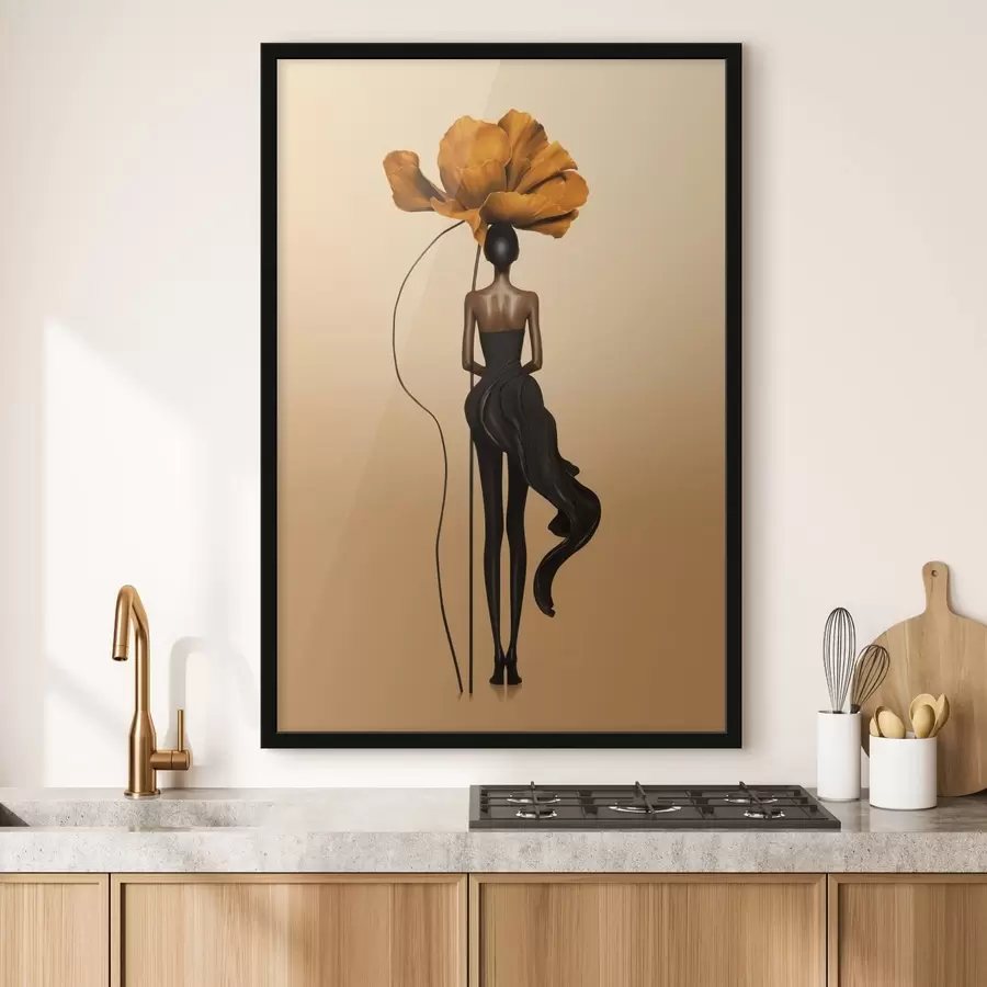 Fotobehang Gestileerd figuur met een grote bloem als hoofd f48618