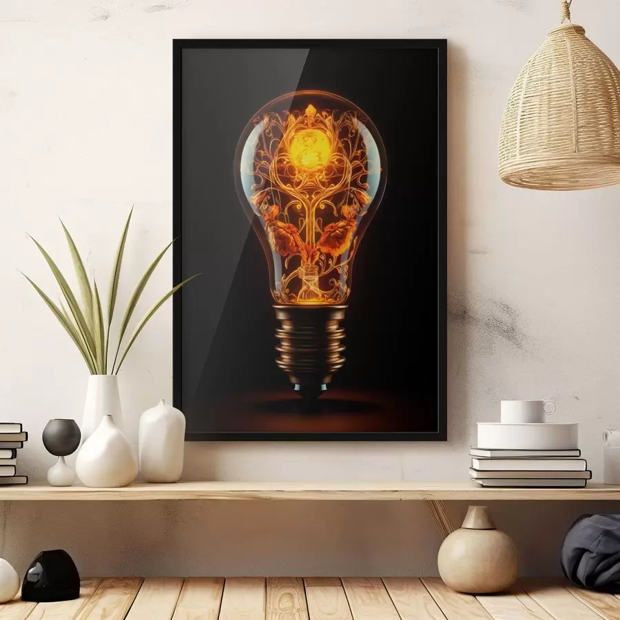 Fotobehang Gloeiende lamp met decoratieve patronen aan de binnenkant f48620