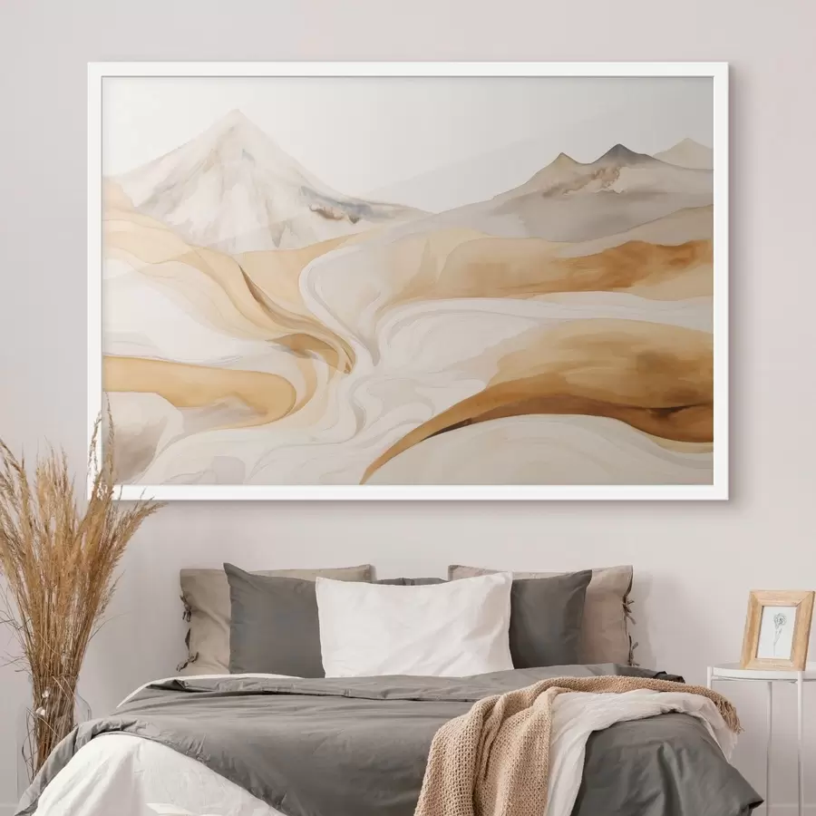 Fotobehang Gestileerd landschap met bergen en vloeiende lijnen f48626