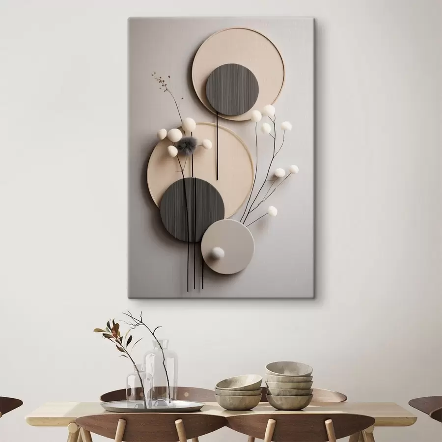  Schilderijen Ronde panelen met droge takjes en zachte balletjes s48601