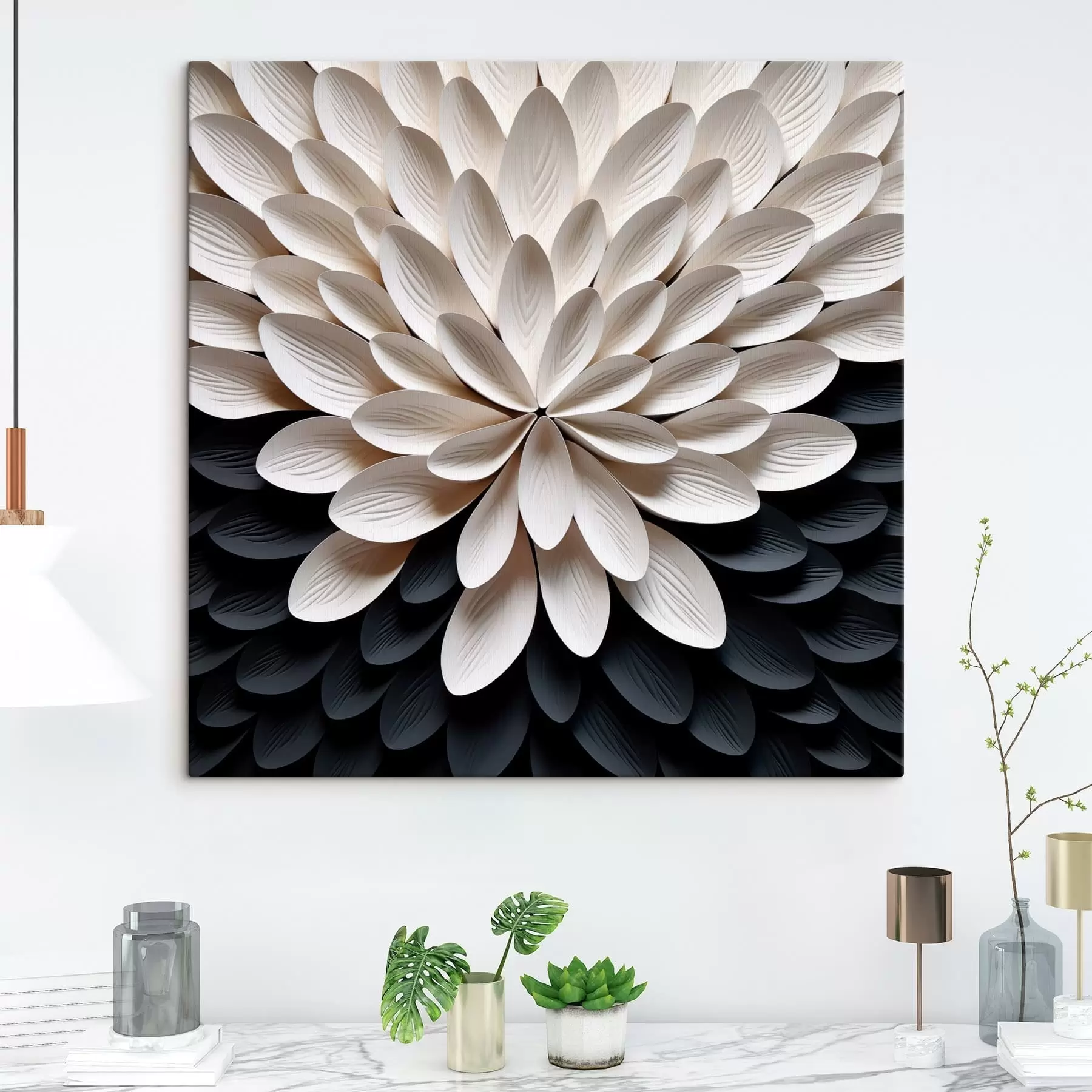  Schilderijen Abstracte bloem met vele licht gelaagde bloemblaadjes s48605