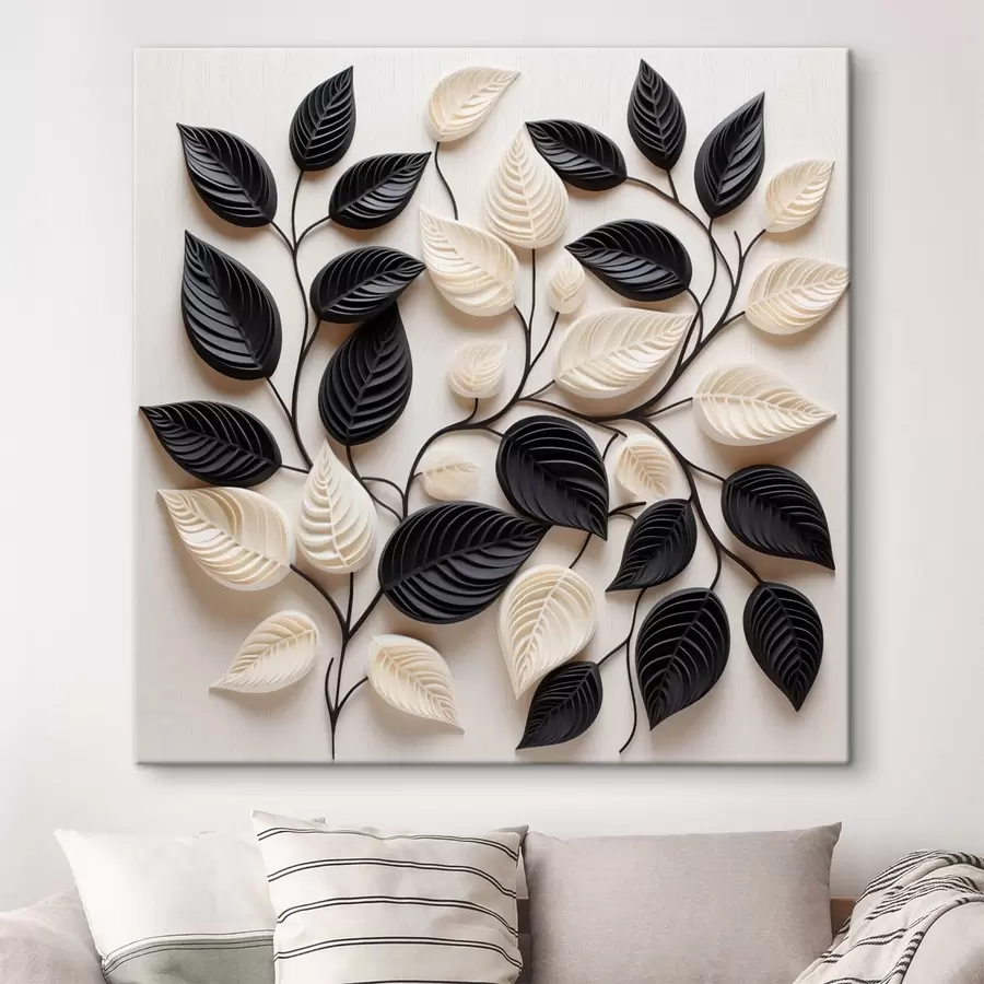  Schilderijen Een combinatie van zwarte en lichte bladeren aan takken s48606