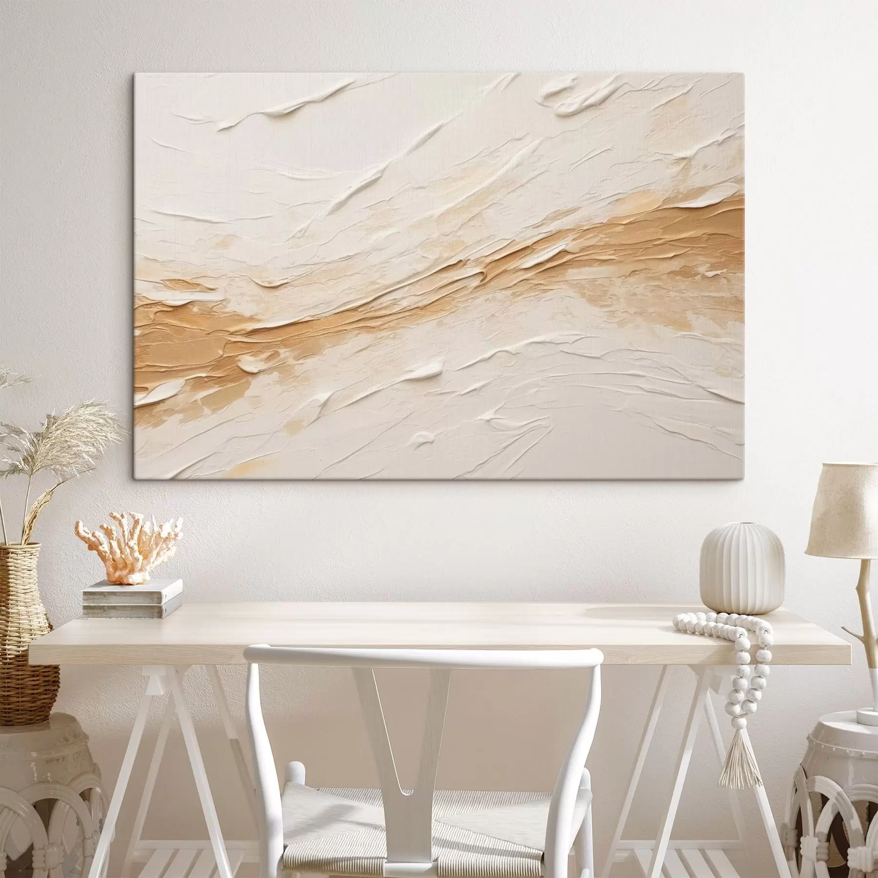  Schilderijen Lichte textuur met penseelstreken en beige kleurverlopen s48616