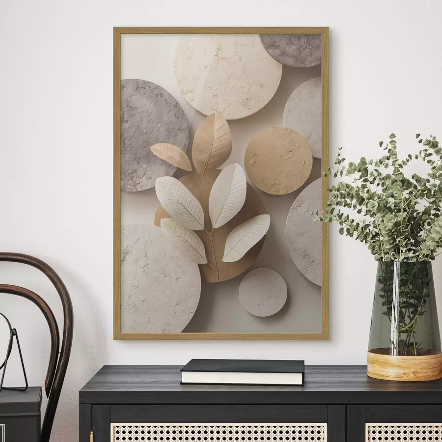 Fotobehang Een compositie met bladeren en cirkels f48691