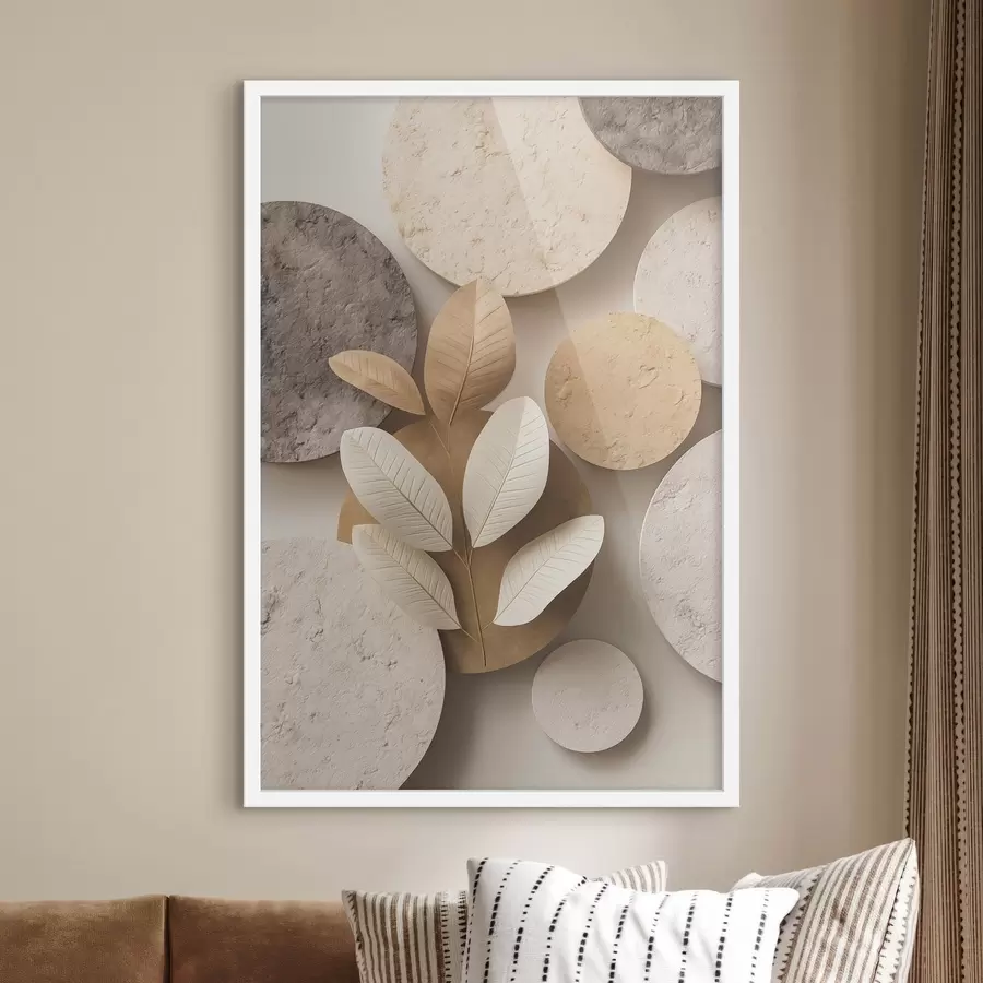 Fotobehang Een compositie met bladeren en cirkels f48691