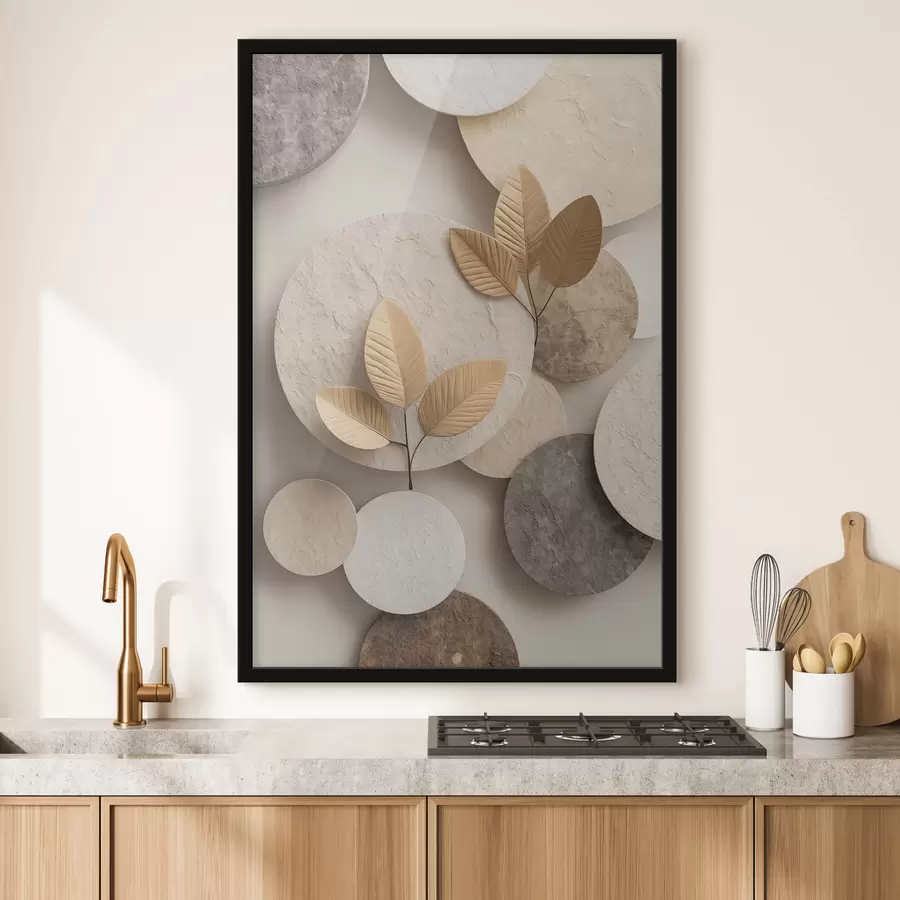 Fotobehang Een compositie met bladeren en cirkels f48692