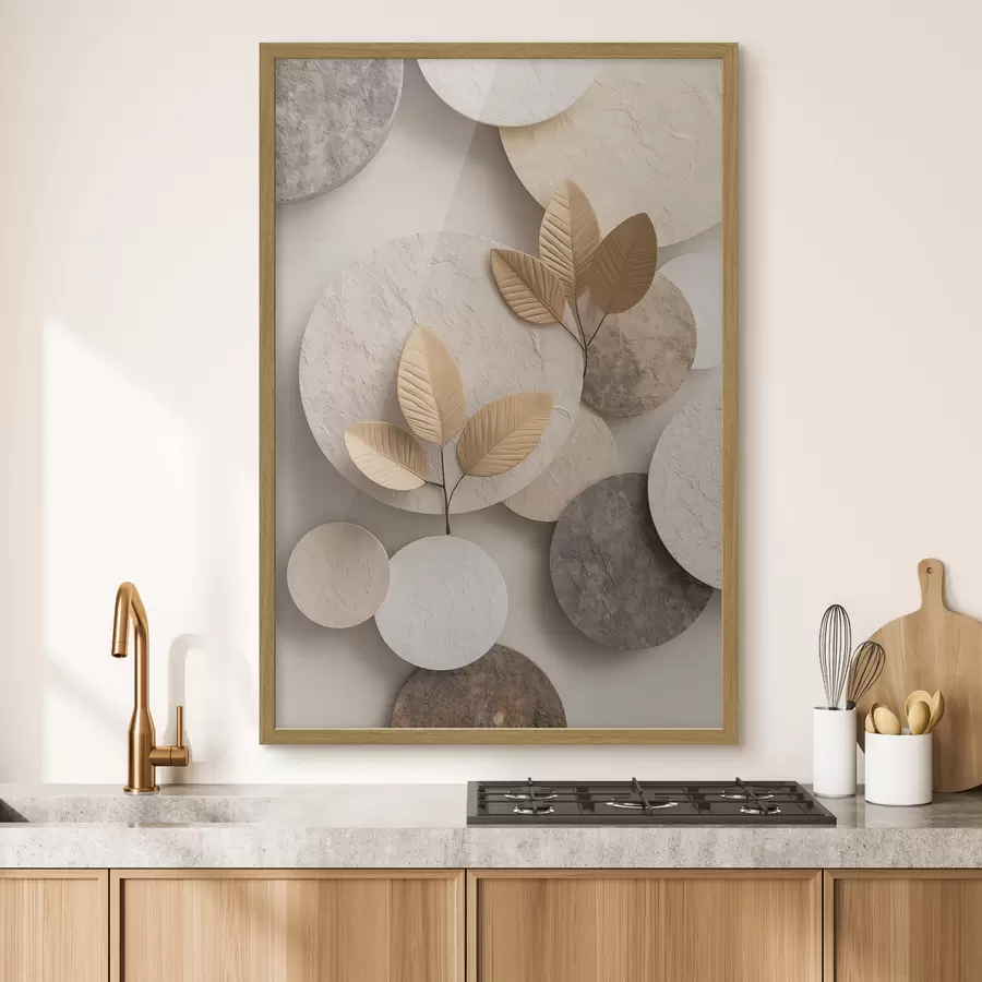 Fotobehang Een compositie met bladeren en cirkels f48692