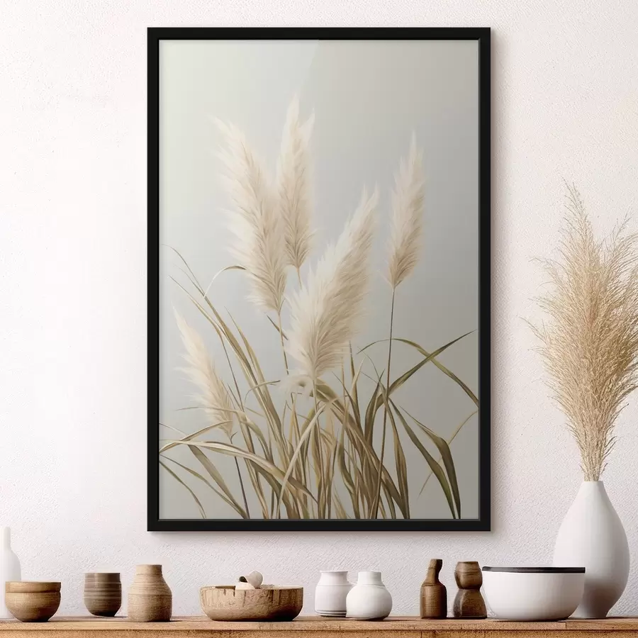 Fotobehang Enkele hoge, pluimachtige pampasgrassen met lange, slanke bladeren f48723