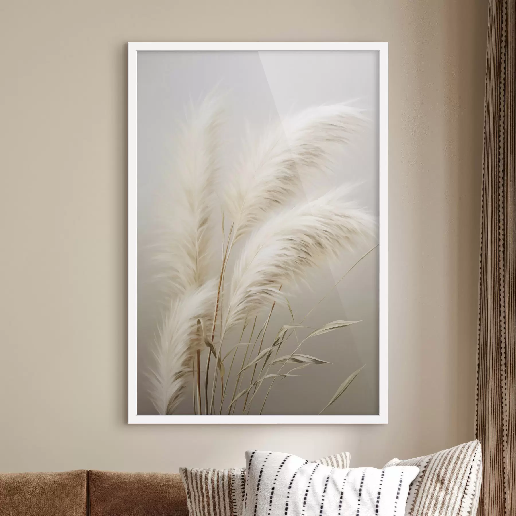 Fotobehang Enkele hoge, pluimachtige pampasgrassen met lange, slanke bladeren f48724