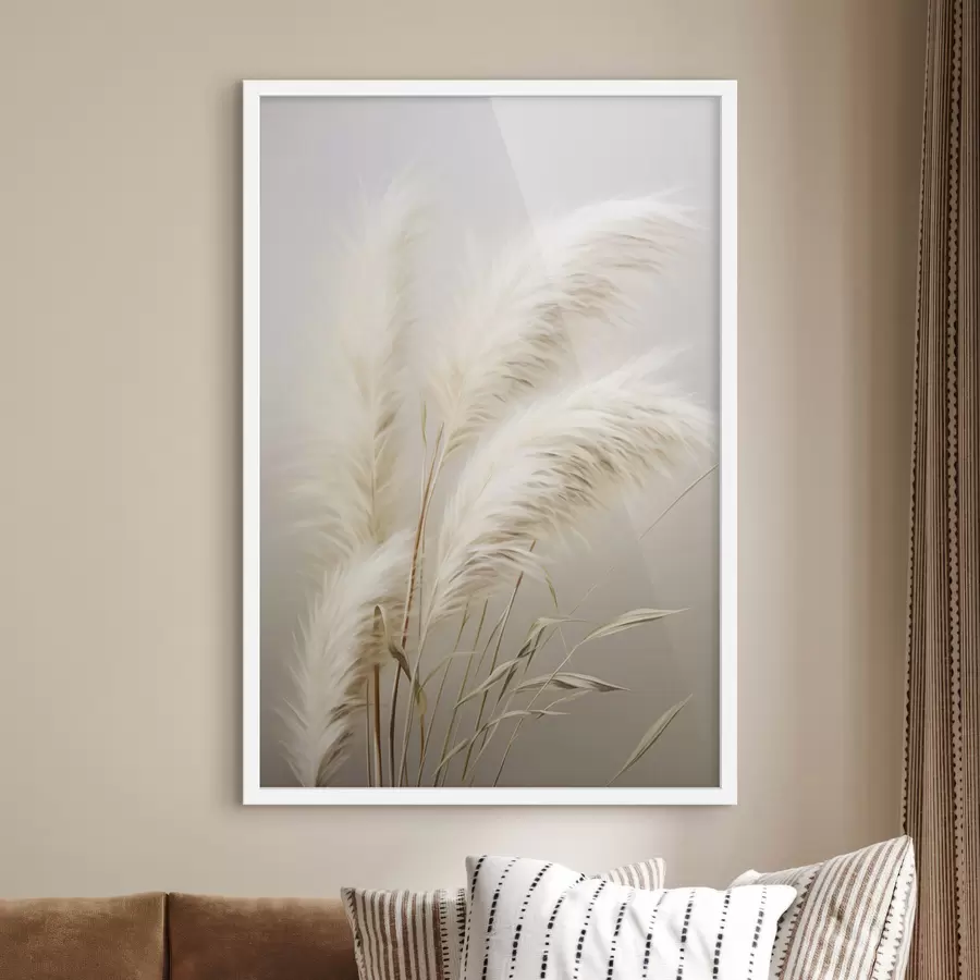 Fotobehang Enkele hoge, pluimachtige pampasgrassen met lange, slanke bladeren f48724