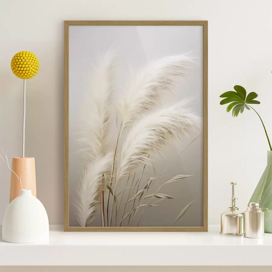 Fotobehang Enkele hoge, pluimachtige pampasgrassen met lange, slanke bladeren f48724