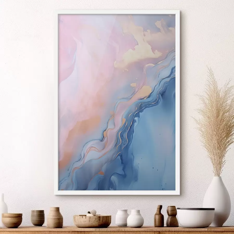 Fotobehang Abstracte, gestructureerde vloeiende kunst met wervelende patronen in roze en blauwe tinten f48729