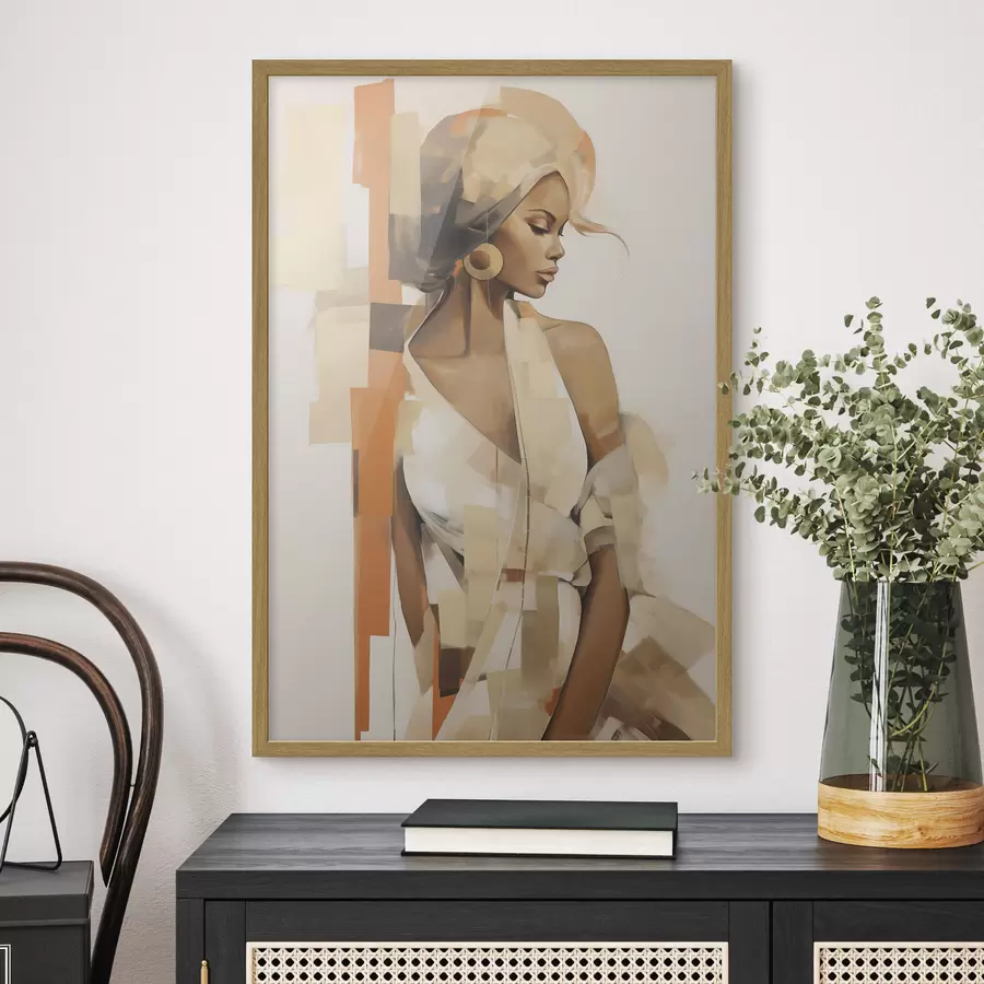 Fotobehang Abstract vrouwportret met oranje en beige vormen f48735