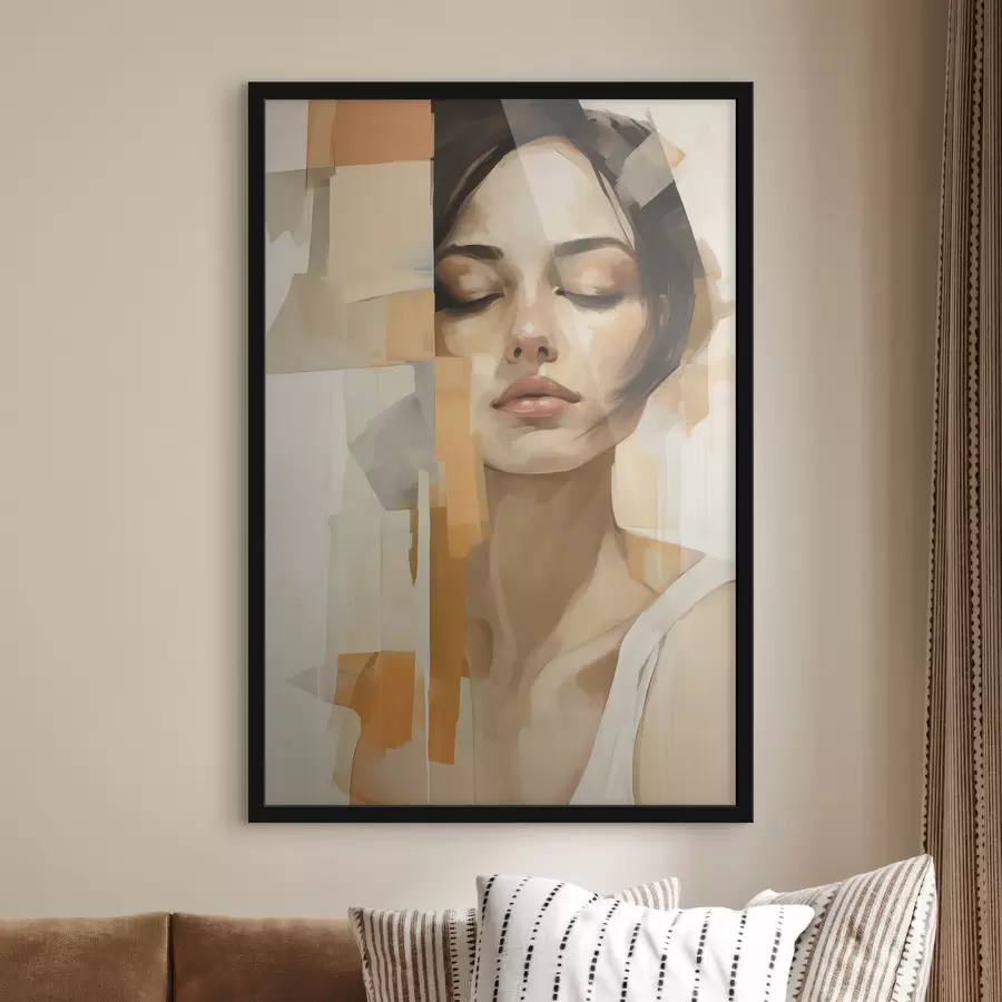 Fotobehang Abstract vrouwportret met oranje en beige vormen f48736