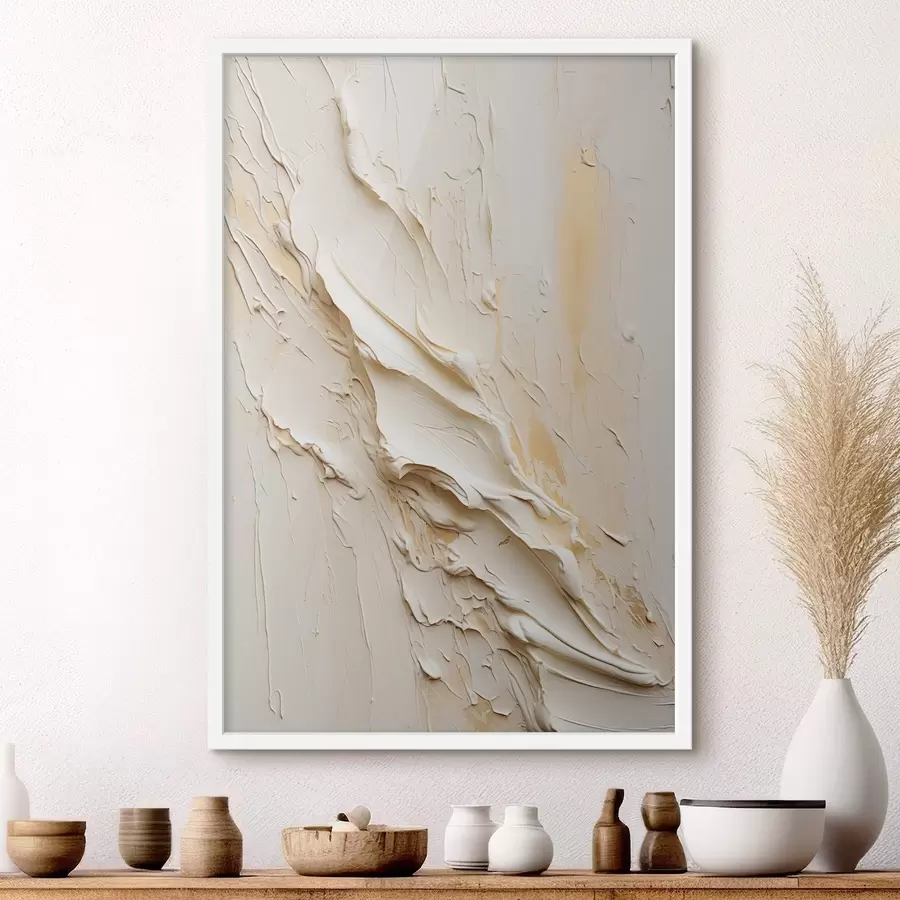 Fotobehang Schilderij in abstracte stijl met textuur in crème en beige, minimalistische kunst f48737